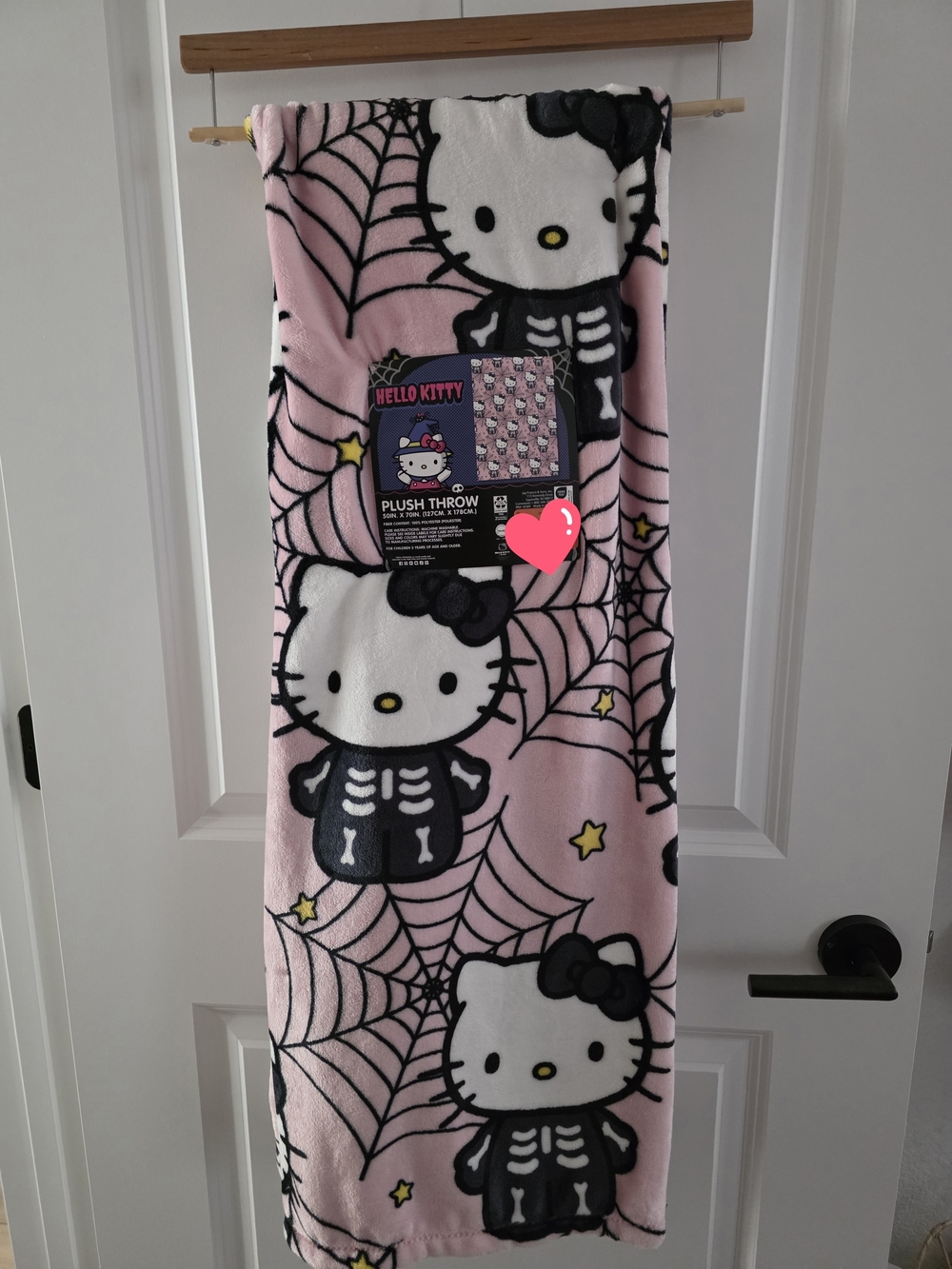 NWT Hello Kitty Pink Skeleton Plush Throw